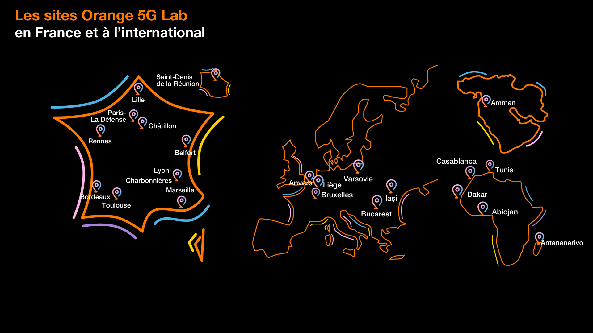Carte des 22 Orange 5G Lab (FR)